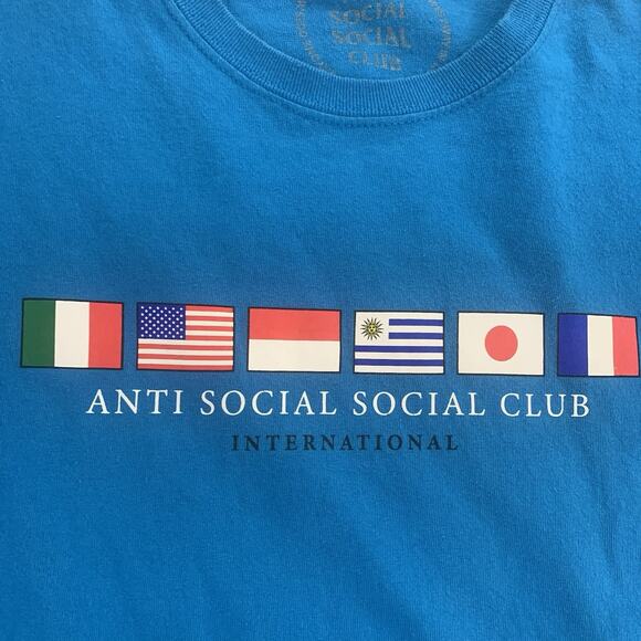 Anti Social Social Club T Shirt Mens Large International Ocean Blue Cotton Hype - Picture 2 of 7